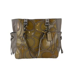 Coach Tote Bag Womens Yellow Patent Leather CC Enamel Taupe‎ Shoulder 16449